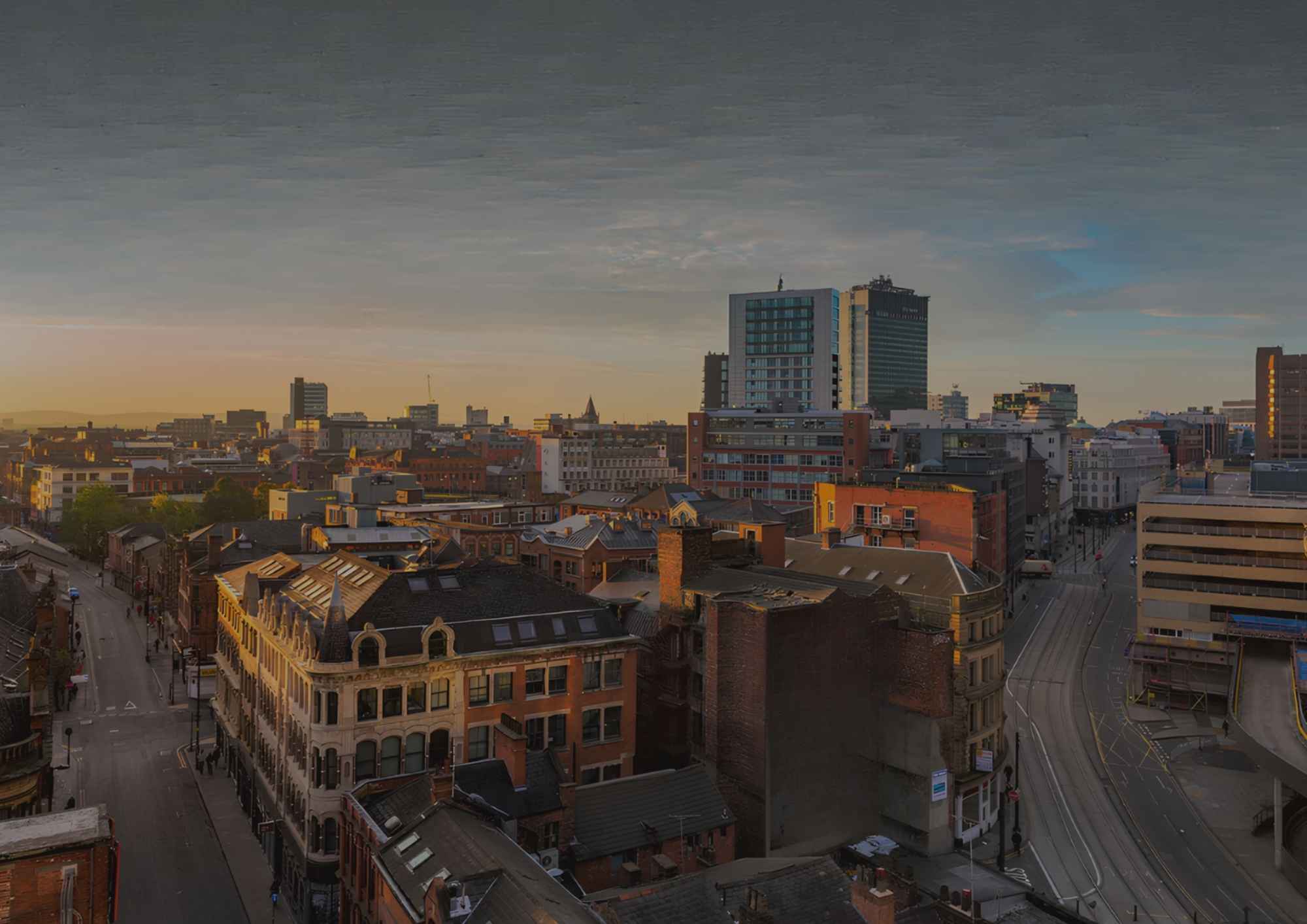 Manchester city skyline representing dining locations for Father’s Day Meals in Manchester.